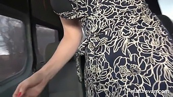 成熟的女人在迷你车里帮助一对被困的夫妇